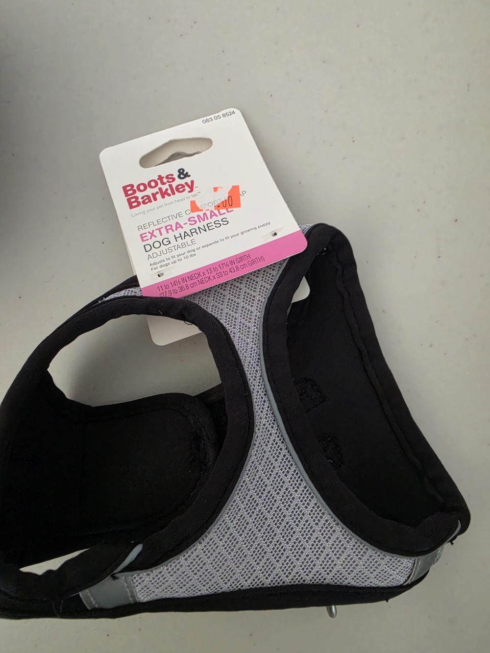 Boots & Barkley Reflective Extra-Small Dog Harness - Gray, Black & Pink